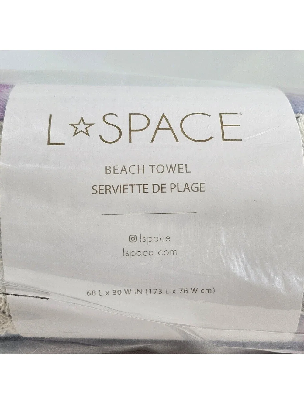 L Space Beach Towel Tie Dye Purple Blue Pink Cotton Fringe 68x30 NEW